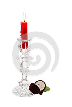 Romantic proposal with candle in glass candlestick
