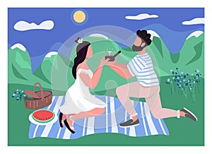 Romantic proposal flat color vector illustration