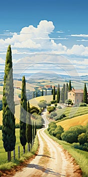 Romantic Realism: Majestic Countryside Painting With Streamline Elegance