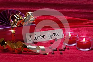 Romantic red background with sign i love you