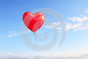 Romantic Red Heart Balloon Soaring Skyward.