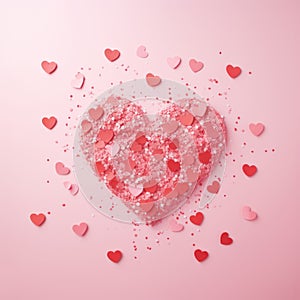 Romantic Red Heart Confetti on a Pink Background