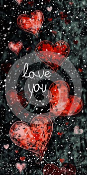 Romantic Red Hearts and Love Message on a Dark Background