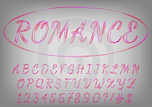 Romantic red and purple script typeface. Valentines day love letters.