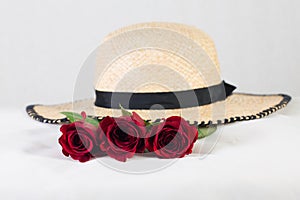 Romantic red Rose and straw hat