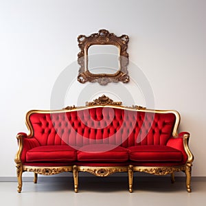 Romantic Red Sofa In Gold Frame: A Captivating Loveseat Portrait