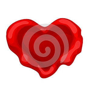 Romantic red wax seal heart shape in cartoon style isolated on white background. Holiday stamp, love letter decoration.