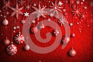 Romantic red and white Christmas illustration with stars and decorations