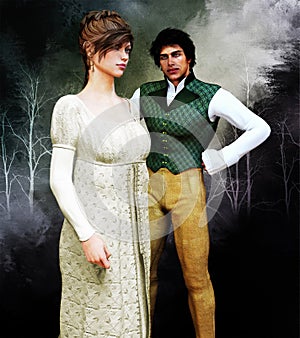 Romantic Regency Historical Couple Illustration