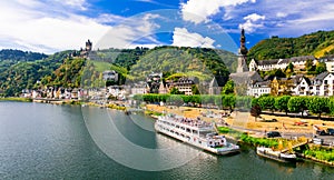 Romantic river cruises over Rhein - medieval Cochem town. German