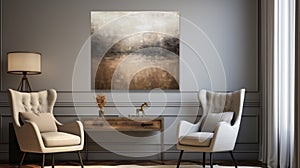 Romantic Riverscapes: Abstract Painting In Light Bronze And Dark Beige