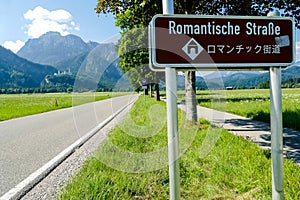 romantic road romantische strasse german road sign, in Sweden Scandinavia North Europe