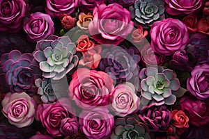 Romantic Roses succulent flowers petal. Generate Ai