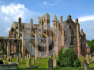 Romantic Ruins of Historic Melrose Abbey in Evening Light, Tweedsmuir, Southern Scotland, Great Britain