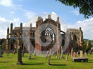 Romantic Ruins of Melrose Abbey in Evening Light, Scotland, Great Britain