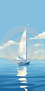 Romantic Sail Boat Illustration On Tranquil Waters