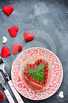 Romantic salad shaped heart on Valentines Day