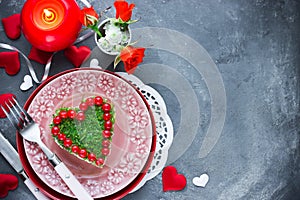 Romantic salad shaped heart on Valentines Day