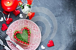 Romantic salad shaped heart on Valentines Day