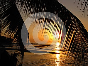 Romantic scene at sunset, Lovina beach, Bali