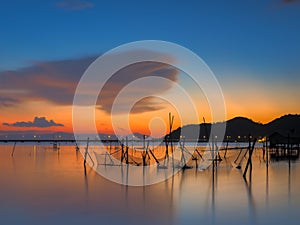 Romantic scenery around Songkhla Lake,Thailand after sunset