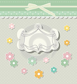 Romantic scrap booking template for invitation, greeting, baby shower card, happy birthday label, postcard frame or