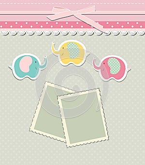 Romantic scrap booking template for invitation, greeting, baby shower card, happy birthday label, postcard frame or