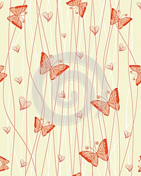 Romantic seamless pattern with butterflies vector