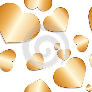 Romantic seamless pattern with glossy gold hearts