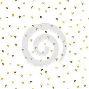 Romantic seamless pattern with golden hearts on a white background. Valentine`s Day.