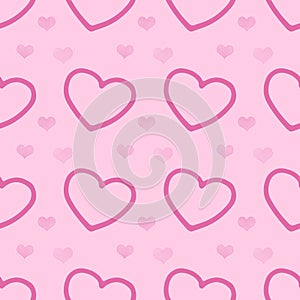 Romantic seamless pattern - hearts on pink background