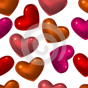 Seamless pattern with red glass hearts