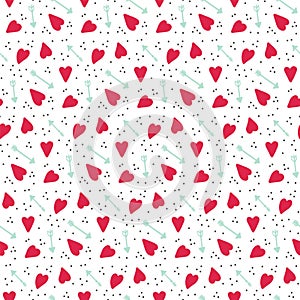 Romantic seamless vector pattern with hearts and arrows.
