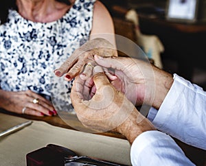 Romantic senior couple getting engaged