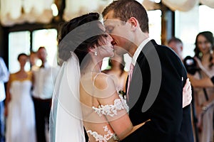 Romantic and sensual couple beautiful bride and groom dancing an