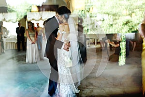 Romantic and sensual couple beautiful bride and groom dancing re
