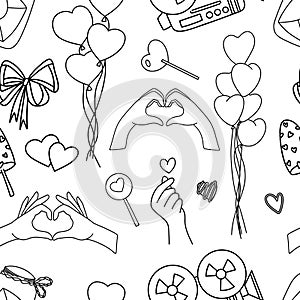 Romantic set for Valentine\'s Day of hand drawn elements in doodle style