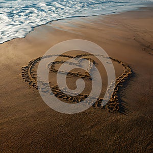 Romantic shores sand whispers loves tale in graceful inscriptions