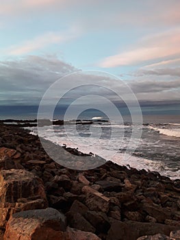 Romantic sky and rough sea against