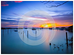 The romantic sky in the sunset at Songkhla Lake,Thailand