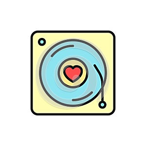 Romantic song icon. music disc with love illustration. simple clean monoline symbol