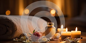 romantic spa cozy atmosfear candle blurred light pink flowers relaxing salon background