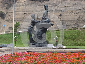 Romantic statue at the coastline in Chorrillos, Lima