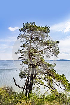 Romantic steep cliff with lake