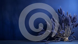 Romantic Still-life: Wild Lavender And Dried Grasses On Indigo Background