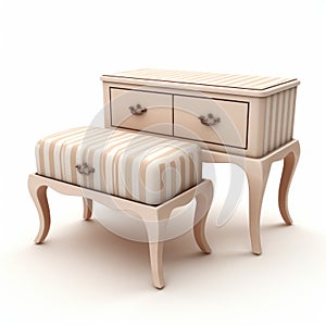 Romantic Style Dresser With Beige Ottoman - 3d Render photo