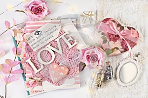 Romantic style flat lay with love concept