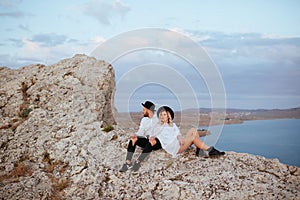 Love story on sunset photo