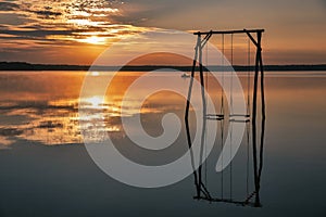 Romantic sunrise White Lake. Rivne region, Ukraine