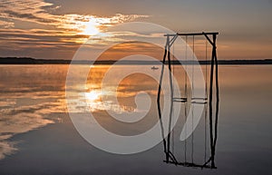 Romantic sunrise White Lake. Rivne region, Ukraine